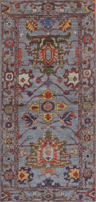 Slate Blue, Red, and Yellow Rug with Traditional Floral Geometric Pattern